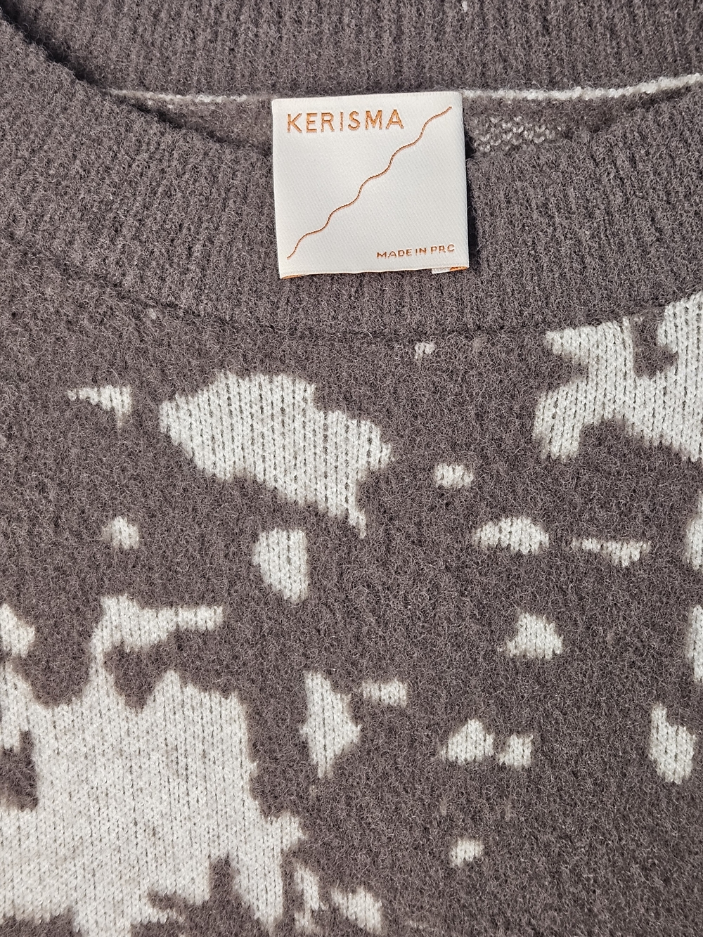 Kerisma Brown & Cream Abstract Crewneck Sweater Sz M/L Angora Blend - Picture 2 of 4